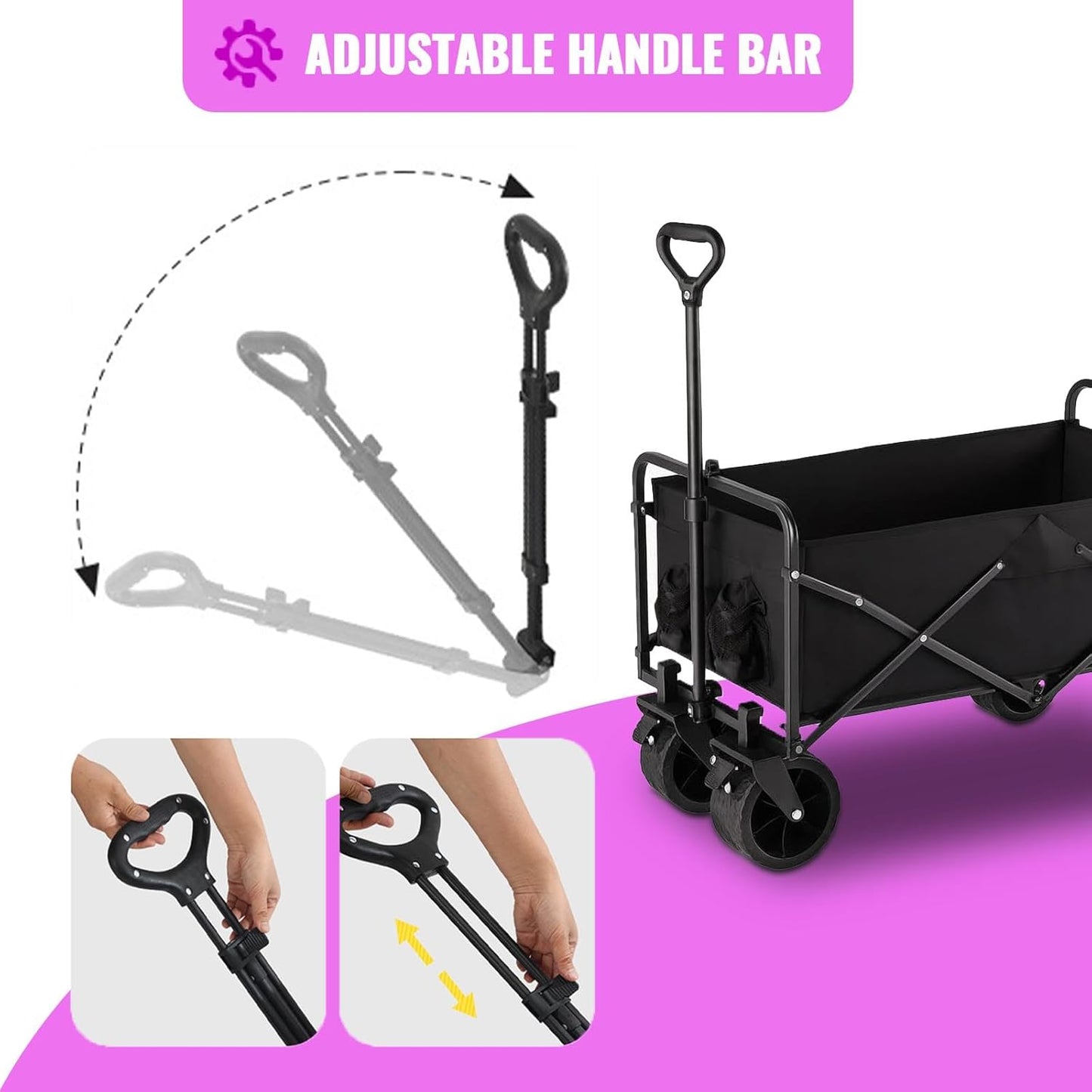 180L Collapsible Wagons Carts,Foldable Shopping Wagon Cart，500lbs Weight Capacity Beach Wagon with Wheels,Collapsible Folding Utility for Camping, Garden, Sports, Shopping (Black)