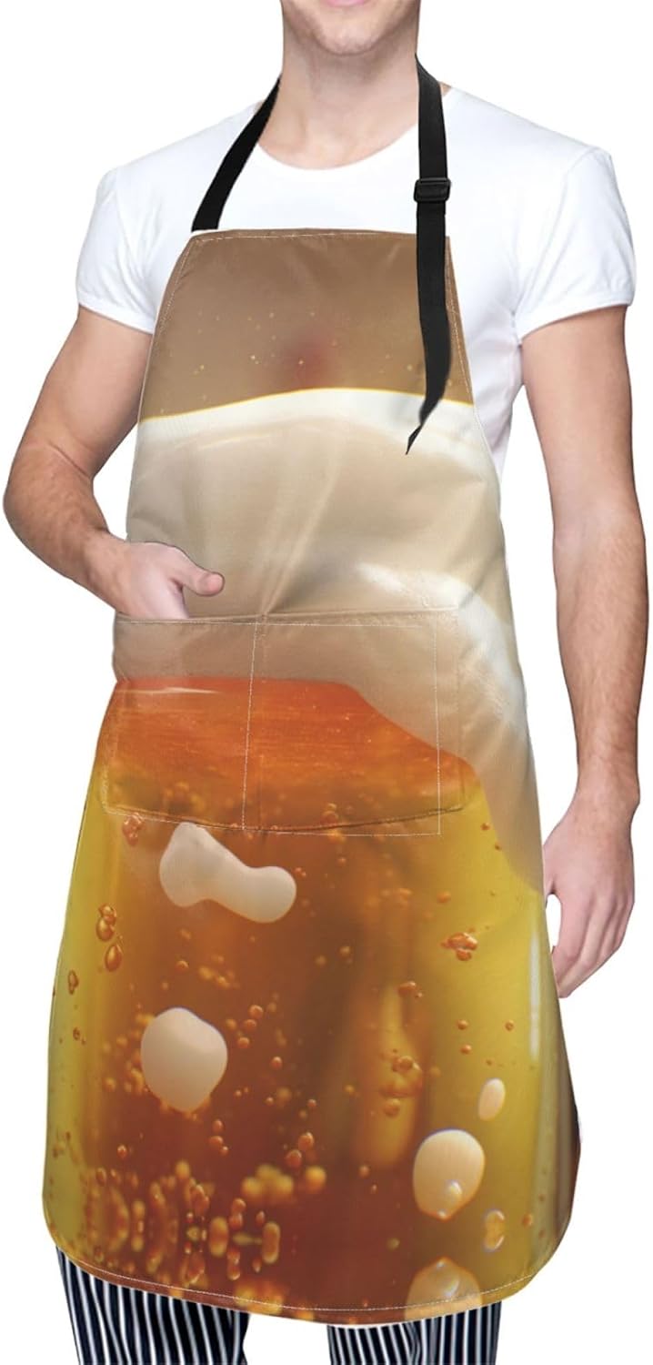 Beer Bubble print Waterproof apron with pocket adjustable cooking apron for adult kitchen bibs to bake