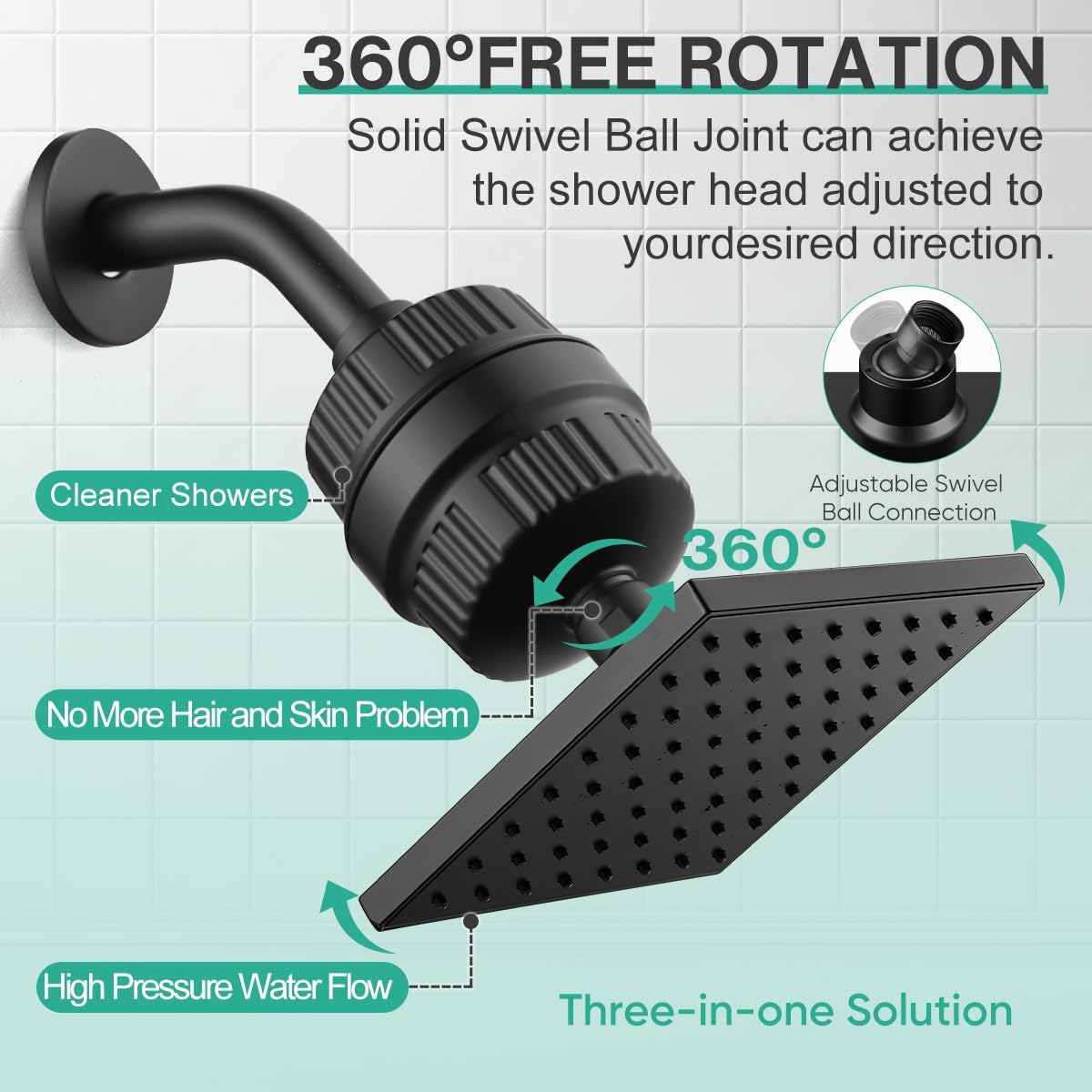 Cobbe High Pressure Filtered Shower Head Combo, Rain Shower Head with 20 Stage Shower Head Filter for Hard Water - Adjustable Replacement Remove Chlorine and Harmful Substances, Matte Black