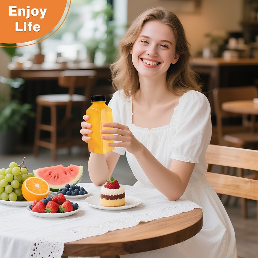 10 Pcs 12oz Plastic Juice Bottles With Caps, Reusable Food Grade Chear