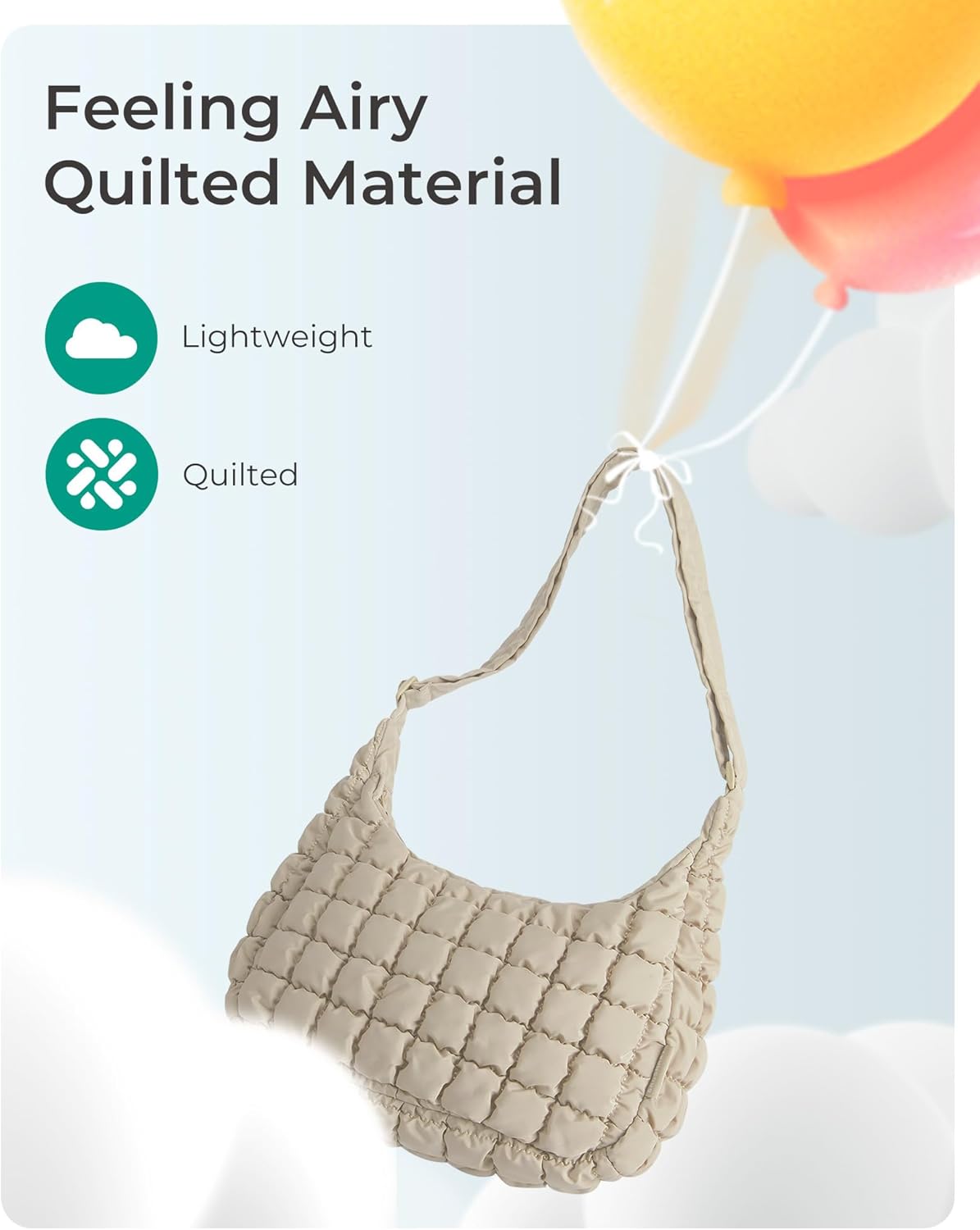 BAGSMART Crossbody Hobo Bag for Women with Adjustable Strap, Quilted P