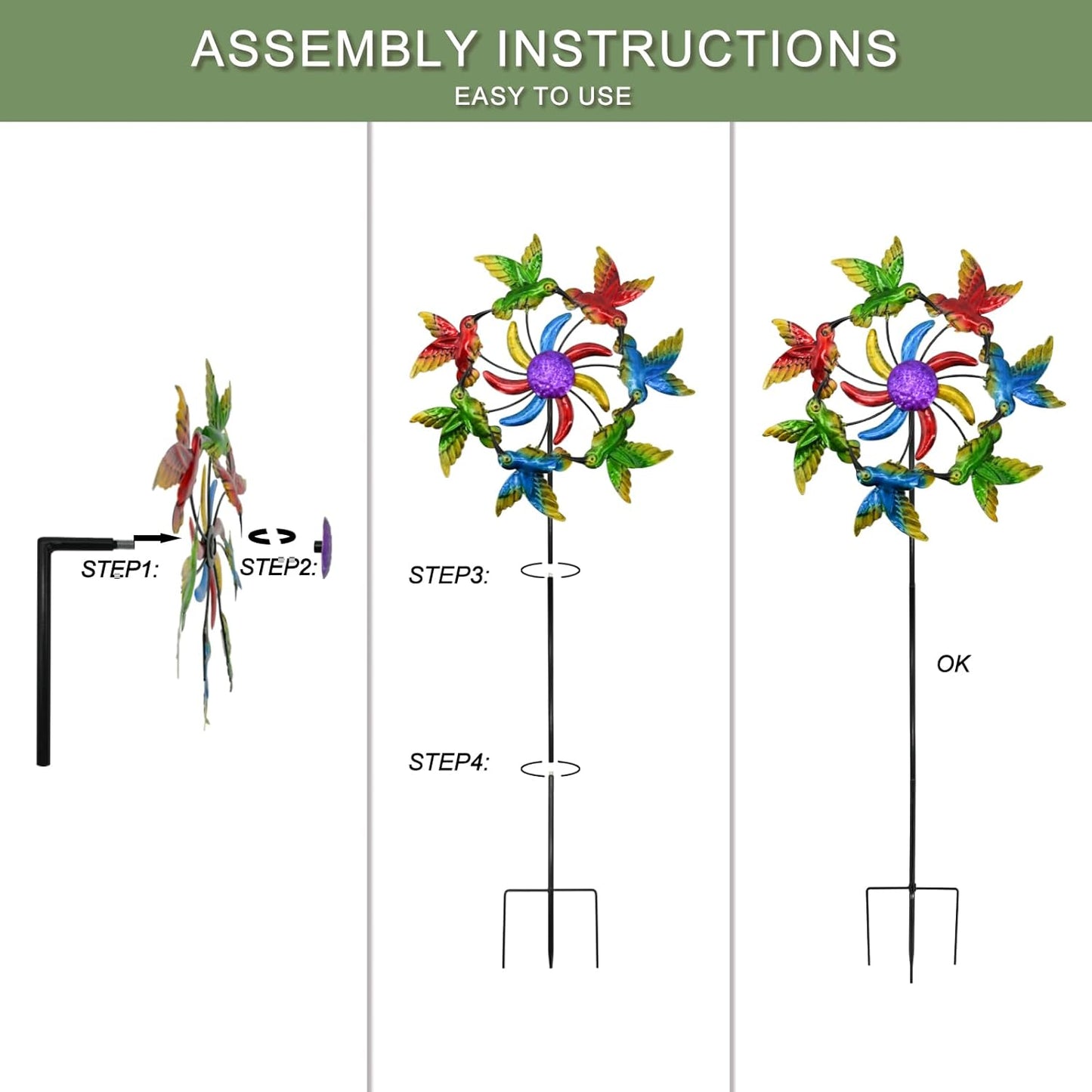 Wind Spinners Outdoor Hummingbird - Birthday Gifts for Women Mom Wife Grandma, 39" Metal Stake Wind Sculpture Yard Art for Garden Decor for Outside, Patio,Lawn
