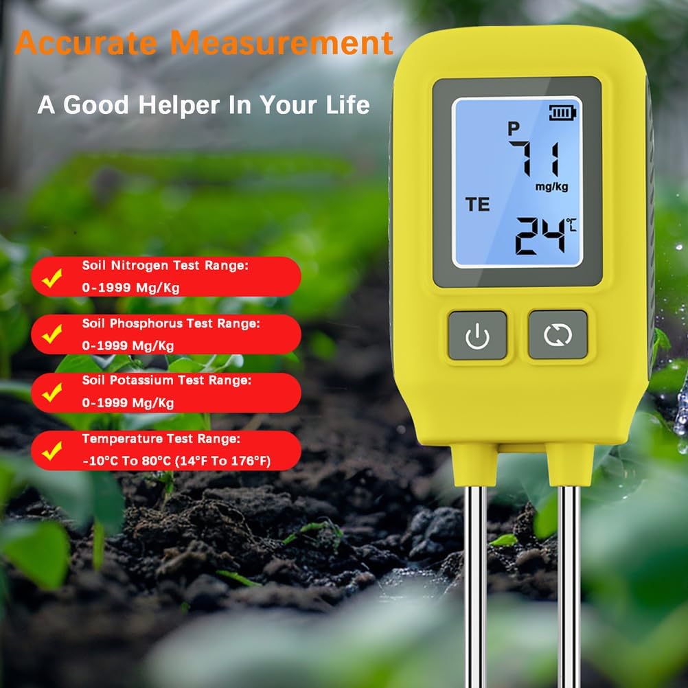 4 in 1 Soil Tester Digital - Portable Soil Nutrient Detector, Multifunctional Soil Tester Temperature Meter, for Garden Nutrients, Lawn, Plant Care, Farm