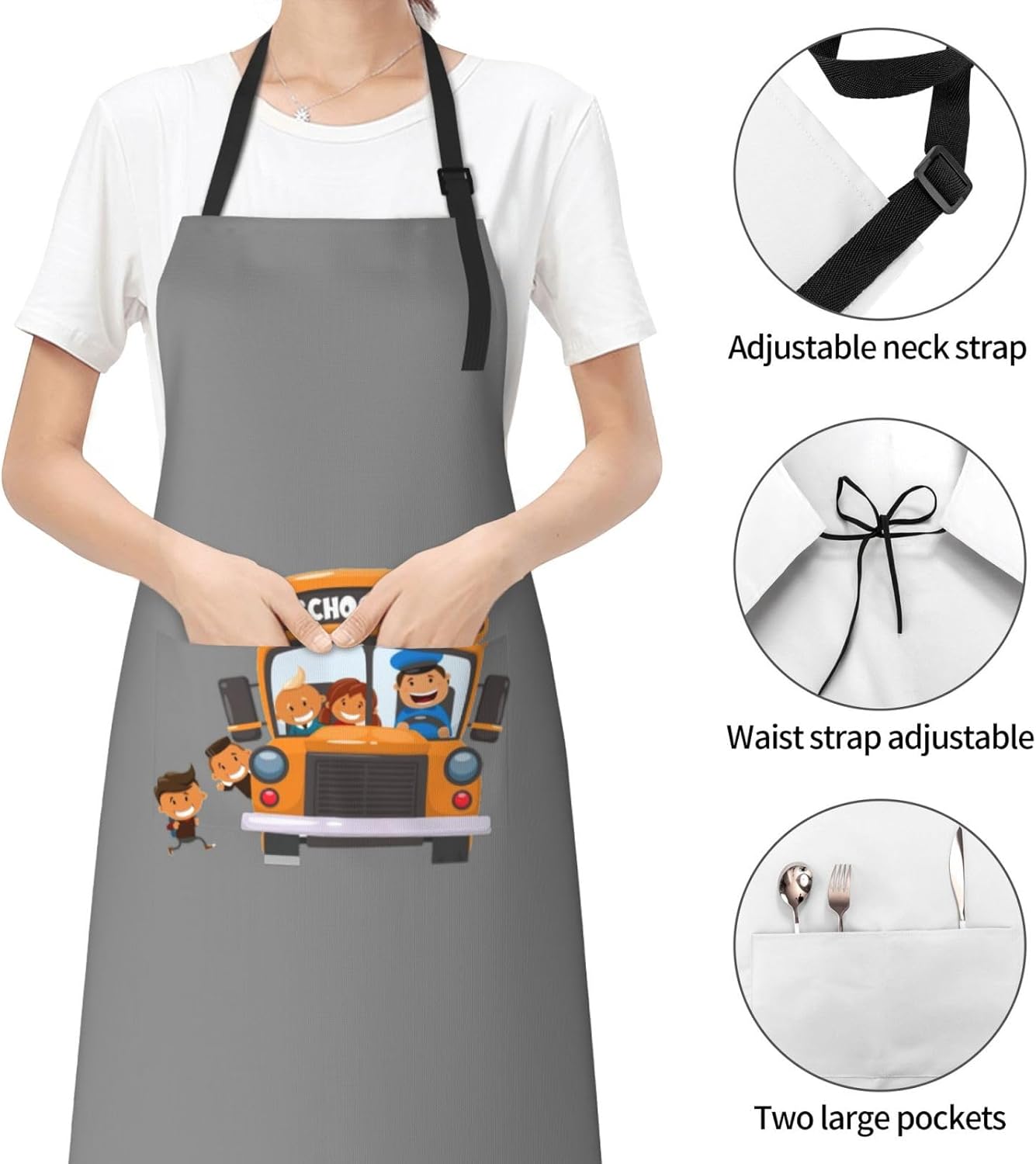 School Bus print Waterproof apron with pocket adjustable cooking apron for adult kitchen bibs to bake
