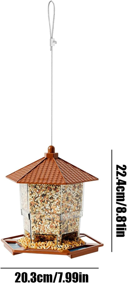 Bird Feeder Hangable, Refillable Water Bowl, Squirrel Proof Window, Durable Weather-Resistant Design with Perch Tray for Outside Feeding Water Backyard Wildlife Pets Trees Garden