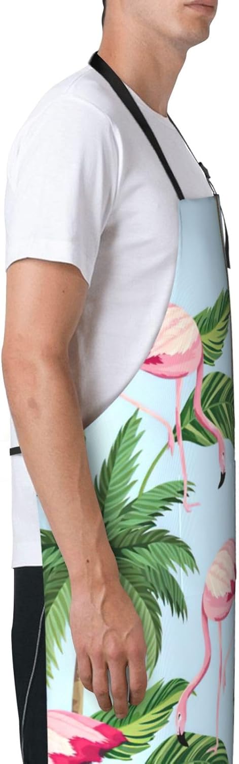 Tropical flamingos Print Laundry apron 28x33 In Waterproof Kitchen Apron with Pockets for Cooking Baking
