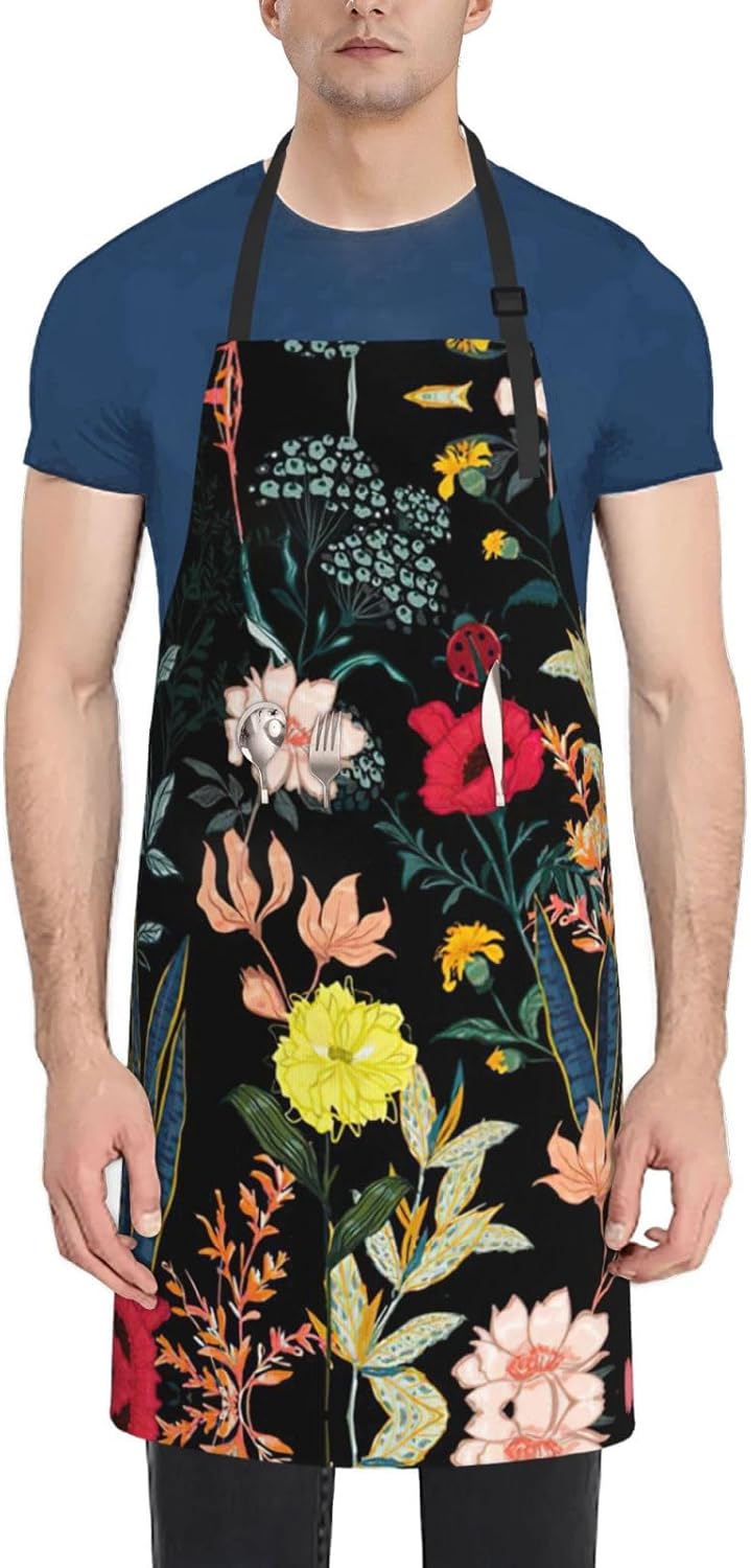 Colorful Boho Floral Print Laundry apron 28x33 In Waterproof Kitchen Apron with Pockets for Cooking Baking