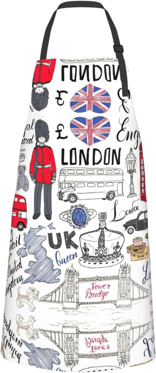 I Love London Print Laundry apron 28x33 In Waterproof Kitchen Apron with Pockets for Cooking Baking