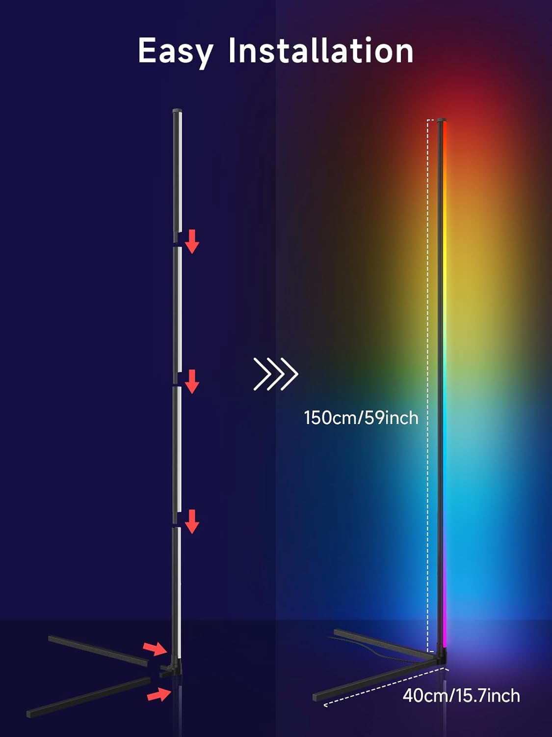 Corner Floor Lamp, RGB LED Corner Lamp with Music Sync, Smart App and 