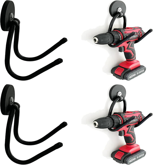 Pmsanzay 2 Pack Power Drill Tool Organizer Holder,Magnetic Tool Holders,Garage Tool Storage Rack,Heavy Duty Large Garage Magnet Utility Hooks with Rubber Coating, No Scratches - No Power Drill