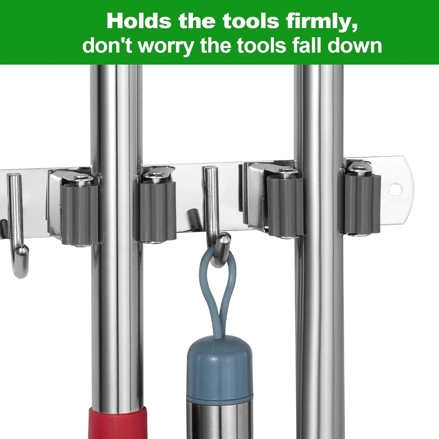 voze 5 Racks and 4 Hooks Mop and Broom Holder Wall Mount, Self Adhesiv