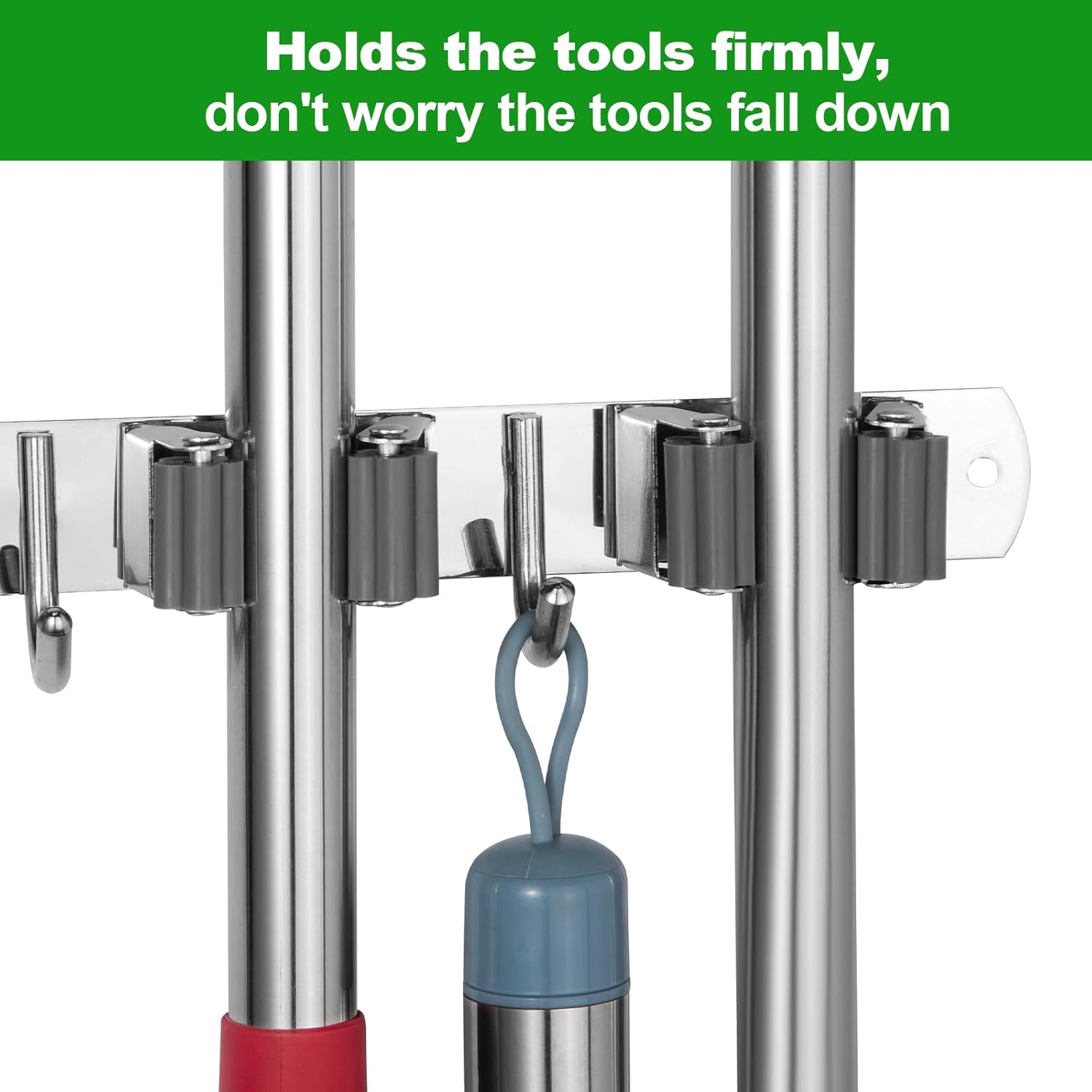 voze 5 Racks and 4 Hooks Mop and Broom Holder Wall Mount, Self Adhesiv