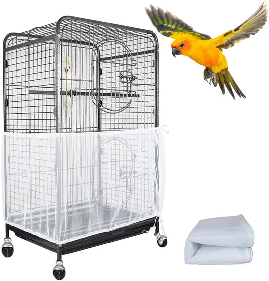 ASOCEA Extra Large Bird Cage Seed Catcher Guard Universal Birdcage Cover Nylon Mesh Net for Parrot Parakeet Macaw Lovebird - White (Not Include Birdcage) …