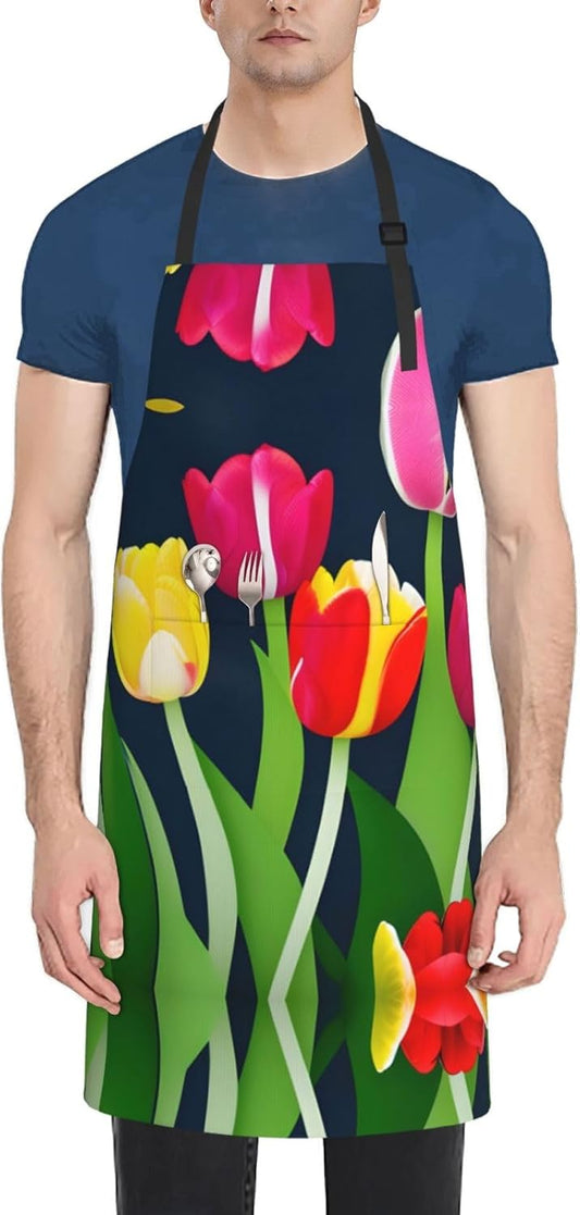 Colorful Tulips pattern Print Laundry apron 28x33 In Waterproof Kitche