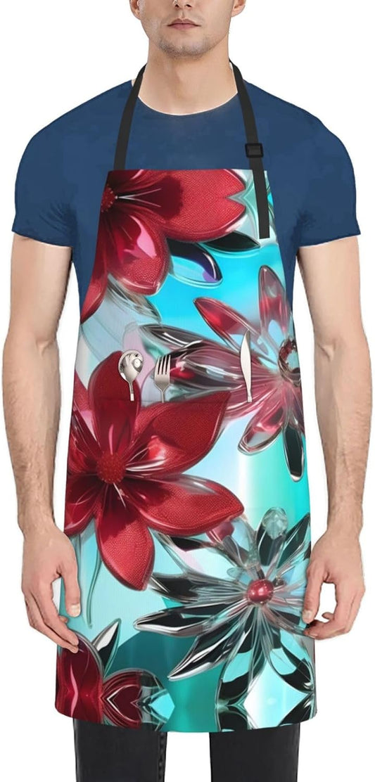 flower stained glass print Waterproof chef's apron with pocket apron f