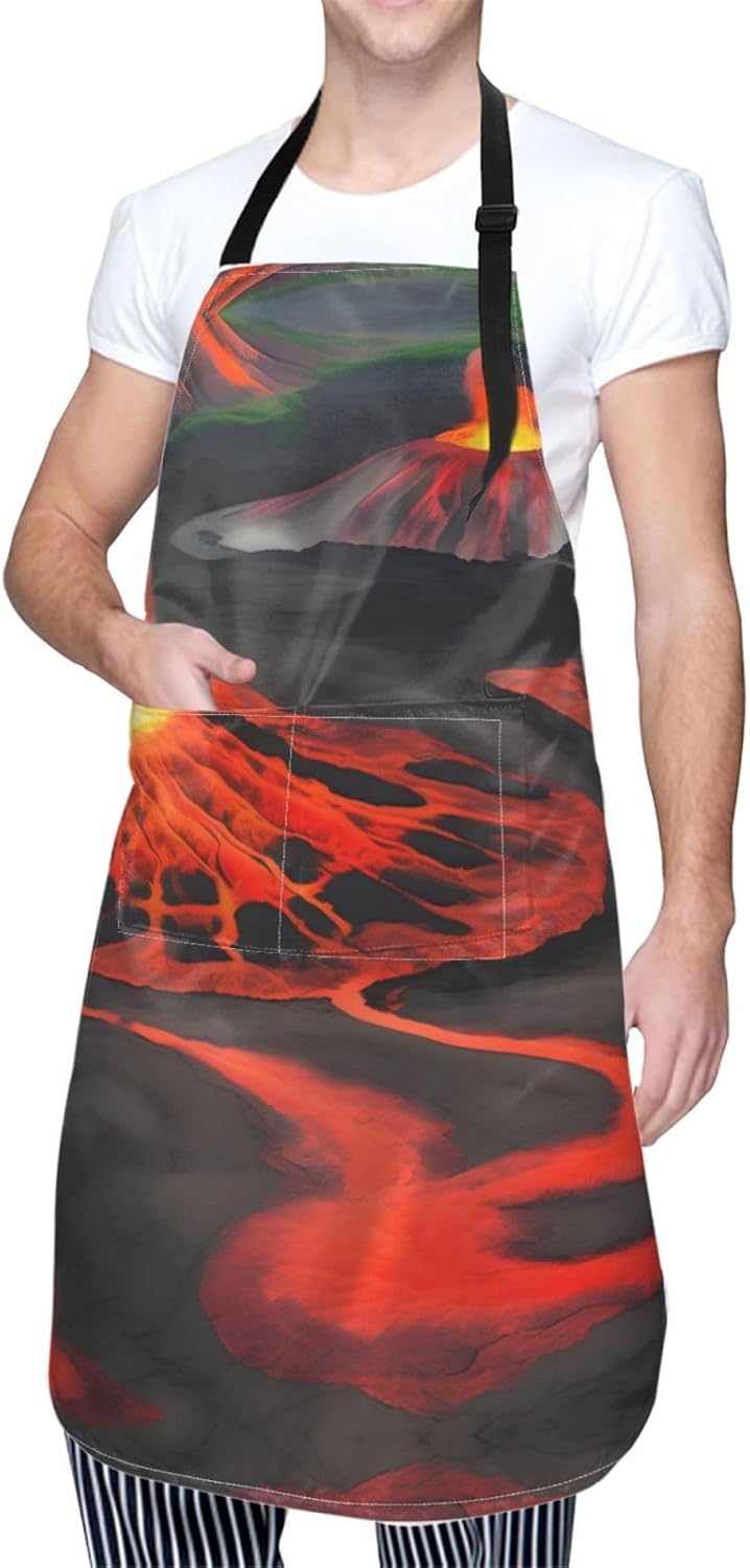 Kilauea Volcanos Print Laundry apron 28x33 In Waterproof Kitchen Apron with Pockets for Cooking Baking