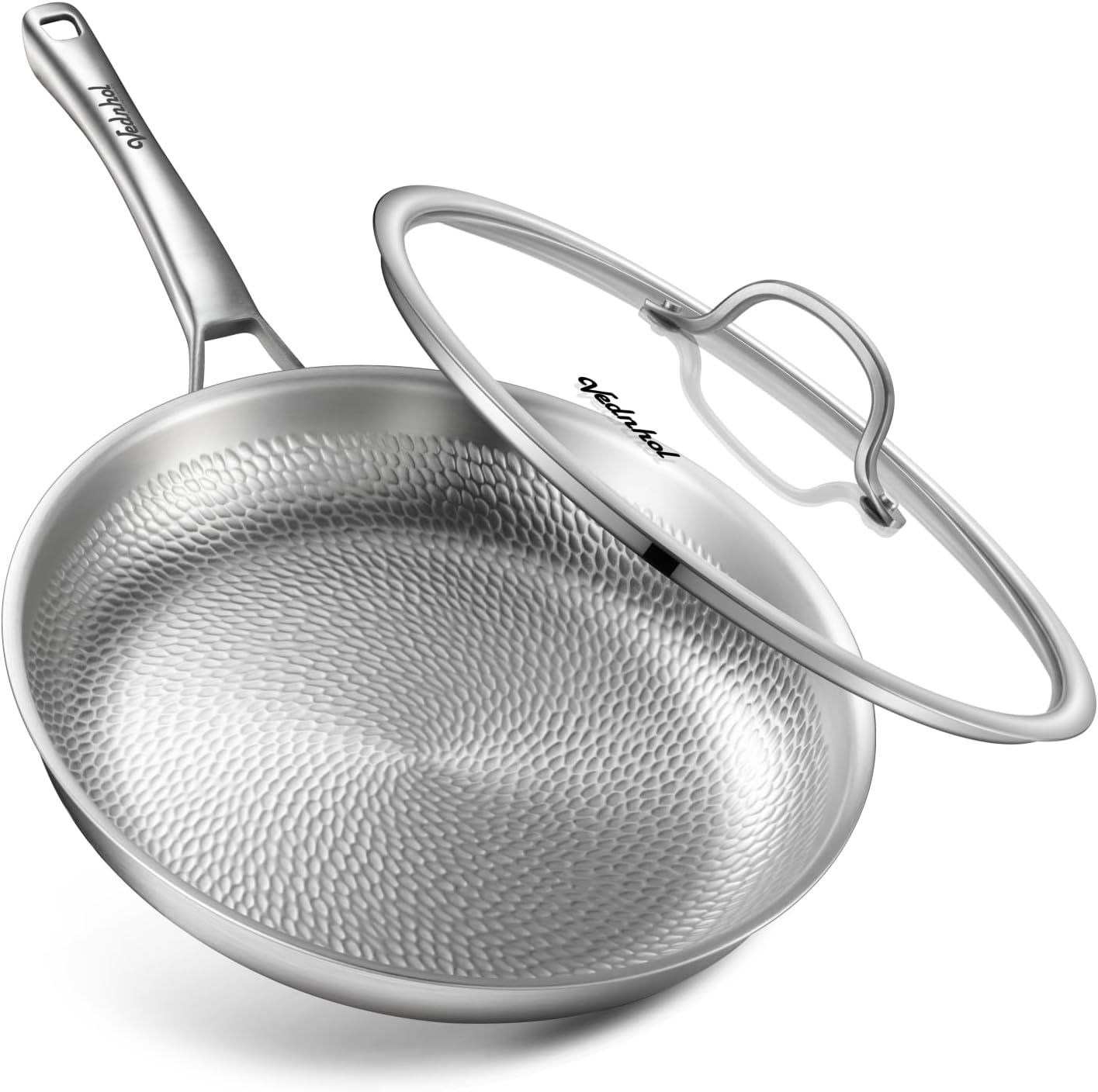 Titanium Pan, 12 Inch Pure Titanium Hammered Pro frying pan with Lid, 