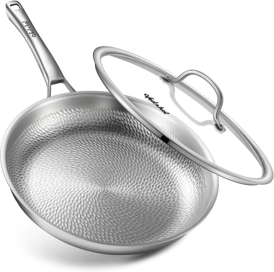 Titanium Pan, 12 Inch Pure Titanium Hammered Pro frying pan with Lid, 