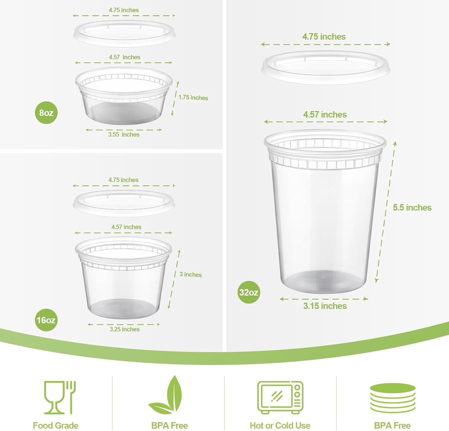 AOZITA 24 Sets Plastic Deli Food Containers With Lids, 8 oz 16oz 32oz 
