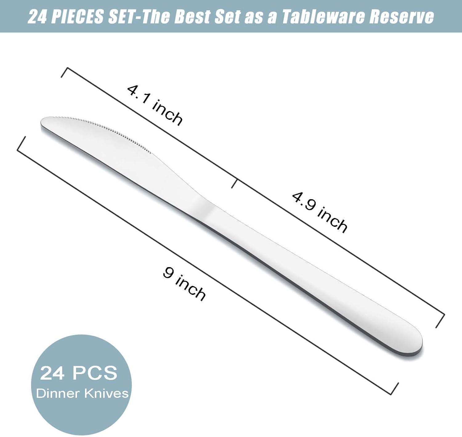 24 Pieces Knives Set - 9 Inches Dinner Knives, Butter Knife, Food Grad