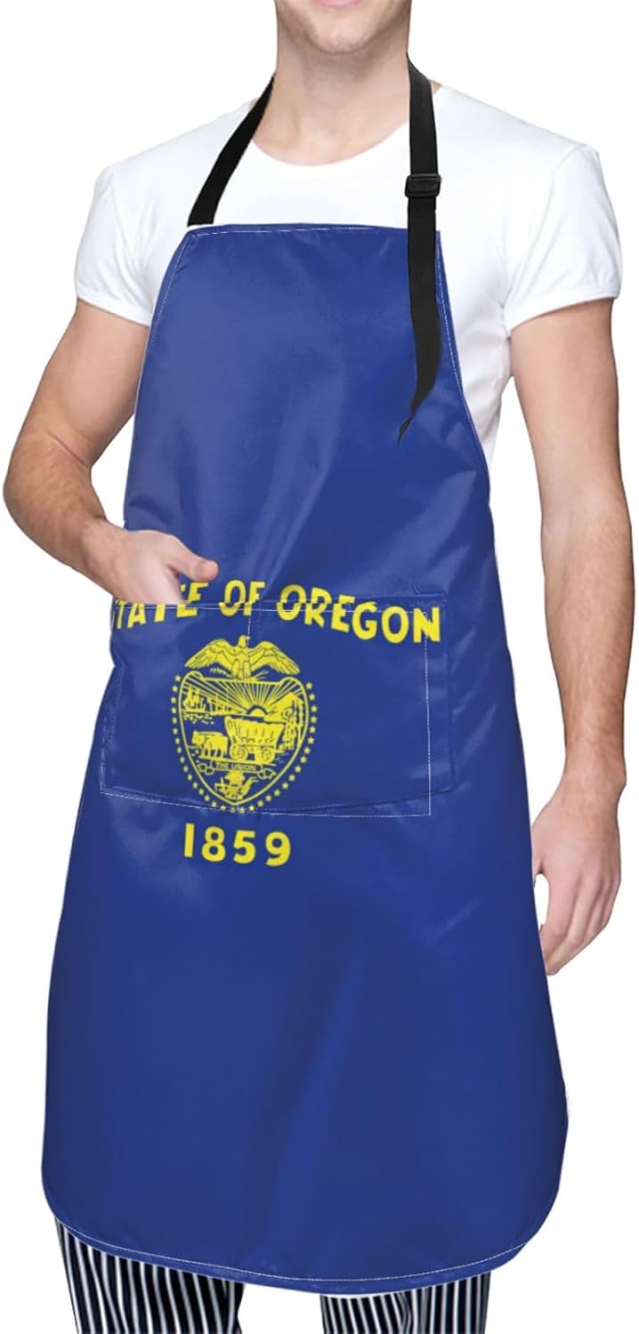 Oregon State Flag print Waterproof apron with pocket adjustable cooking apron for adult kitchen bibs to bake