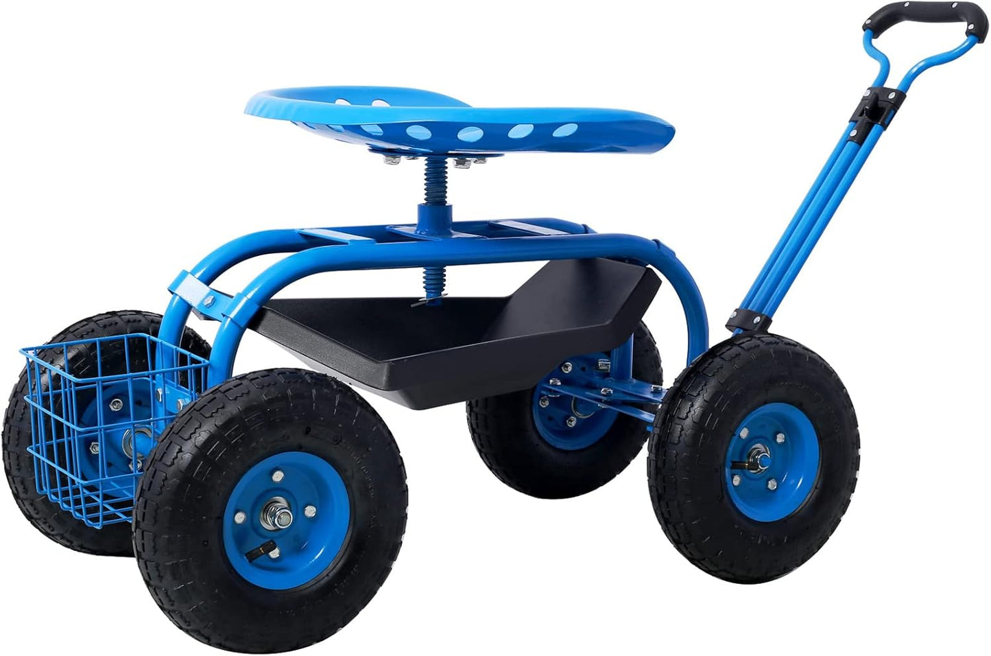 Rolling Garden Cart with 4 Wheels Tool Tray Basket Adjustable Height 3