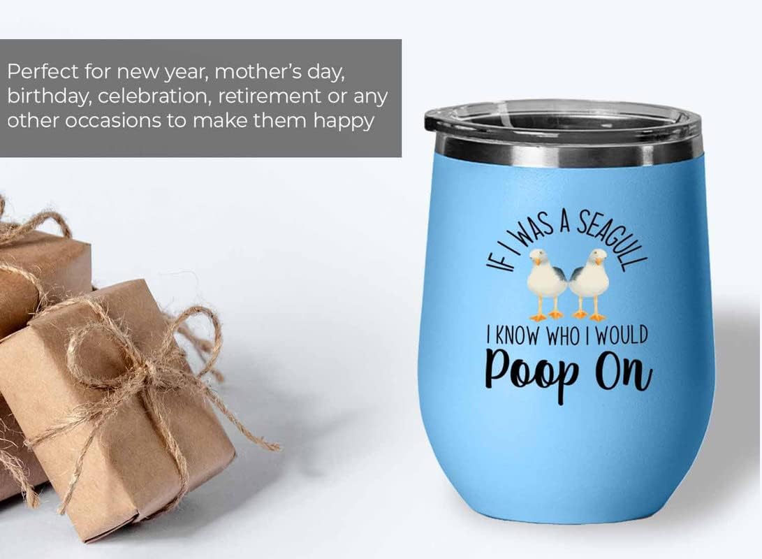 Bird Lover Blue Edition Wine Tumbler 12oz - Seagull poop on - Hummingb
