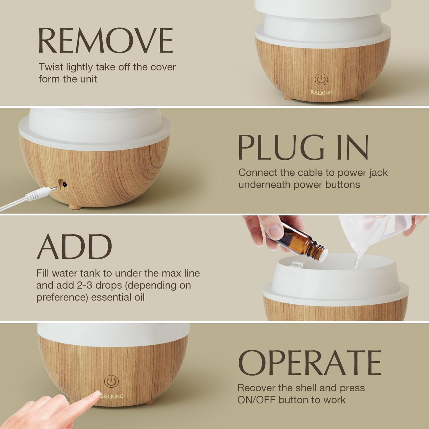 SALKING Essential Oil Diffuser, 100ml Small Aromatherapy Diffuser with