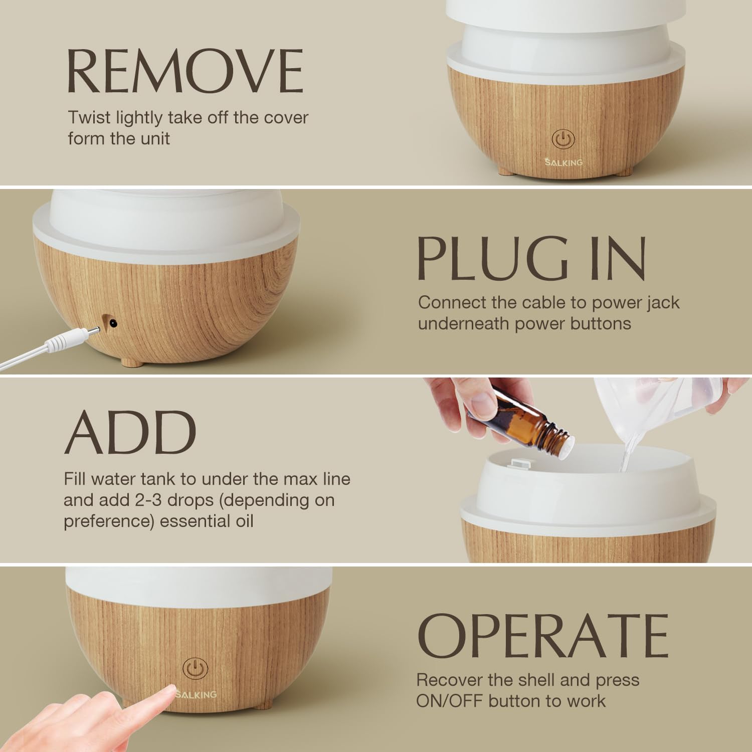 SALKING Essential Oil Diffuser, 100ml Small Aromatherapy Diffuser with