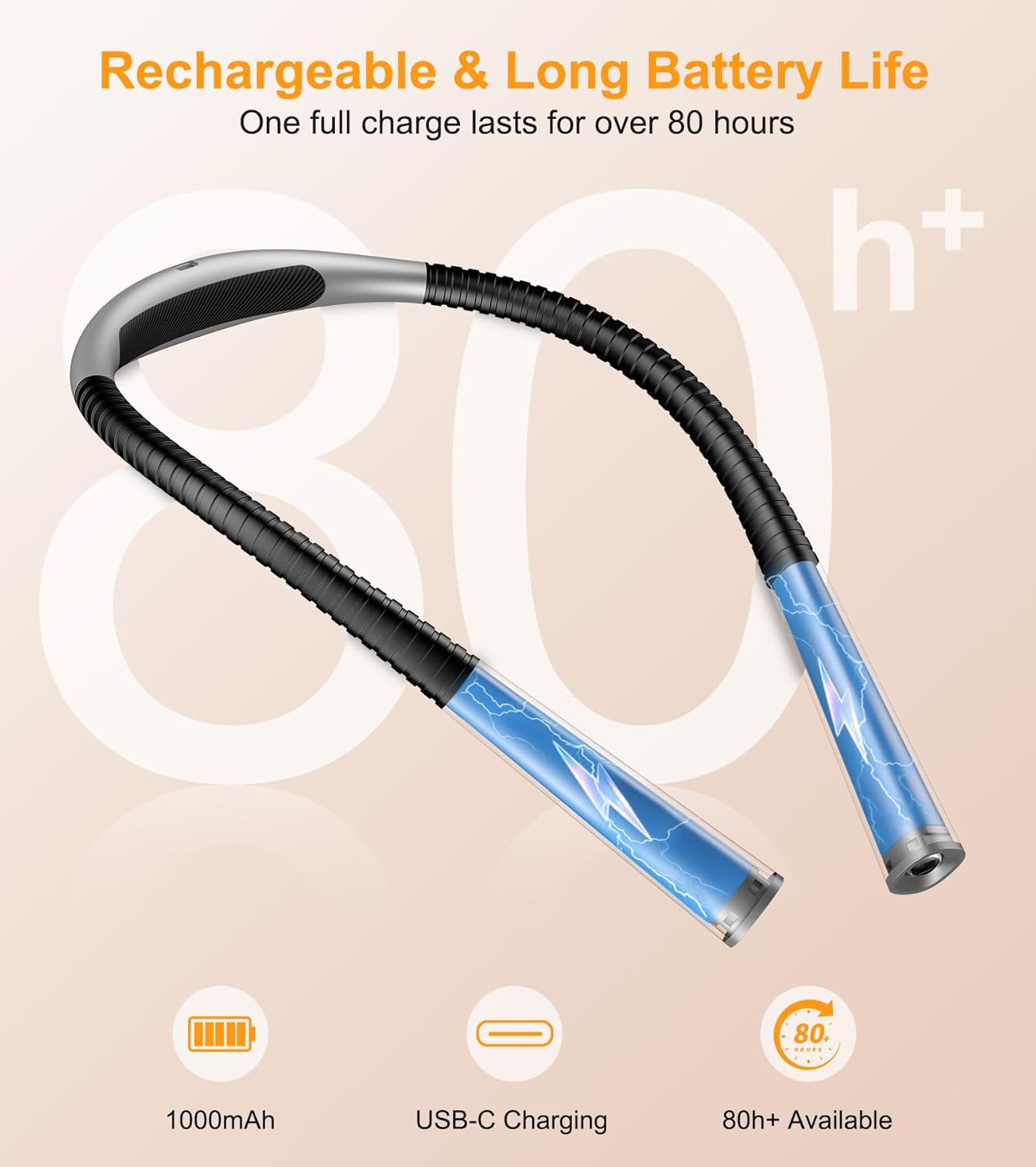 Gritin Book Light, Eye Caring 4-Color & 5-Brightness Neck Light Reading Light- Stepless Dimming,30-min Timer,80+ Hrs Runtime,Bendable Round Neck Design, Lightweight for Reading, Knitting, Repairing
