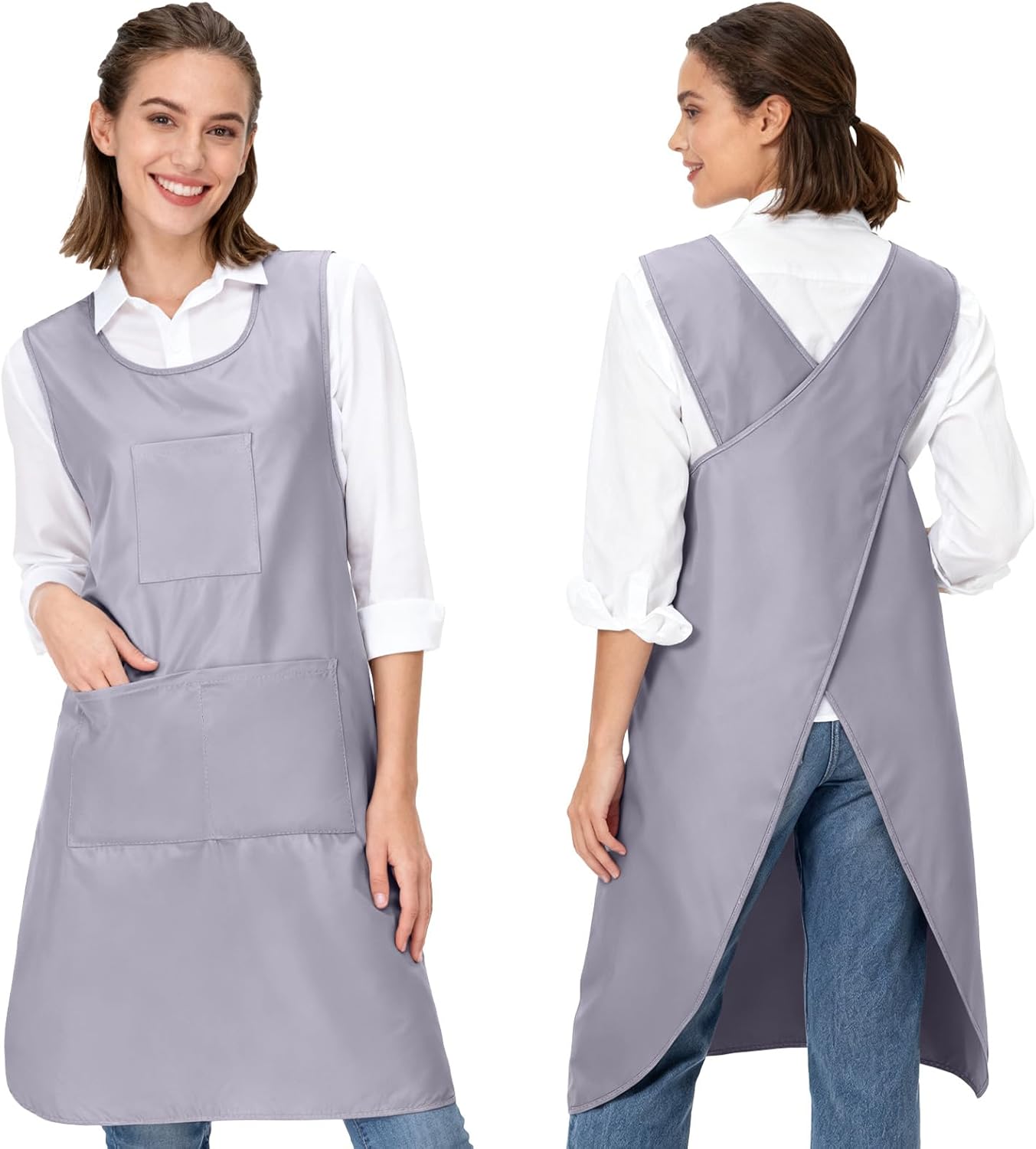 Japanese Cross Back Cooking Aprons, Polyester Pinafore Dress with 3 Po
