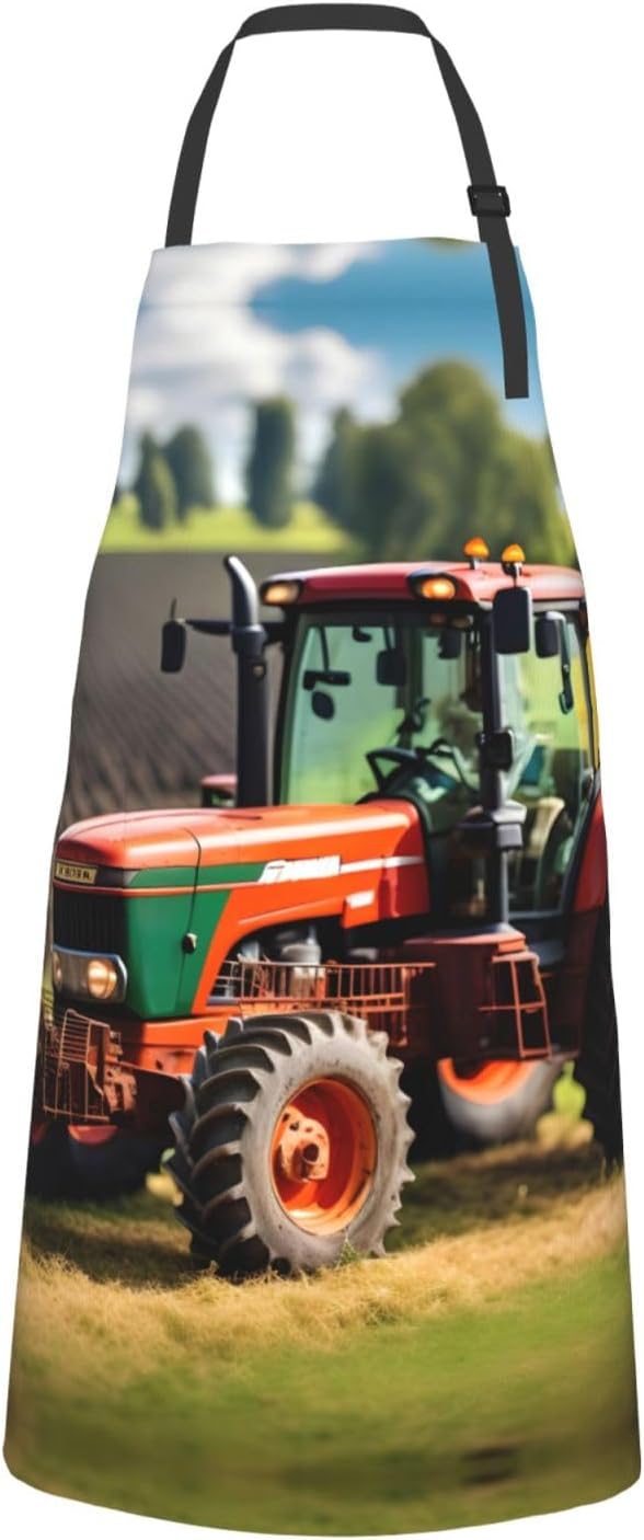 Company Farm Tractors Print Laundry apron 28x33 In Waterproof Kitchen Apron with Pockets for Cooking Baking