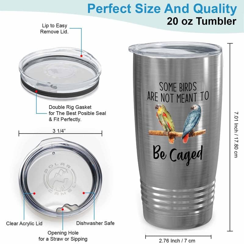 Bird Lover Silver Edition Viking Tumbler 20oz - Birds to be Caged - Hummingbird Nest Cage Parrot Dad Gardening Outdoor Birdwatcher Feeder