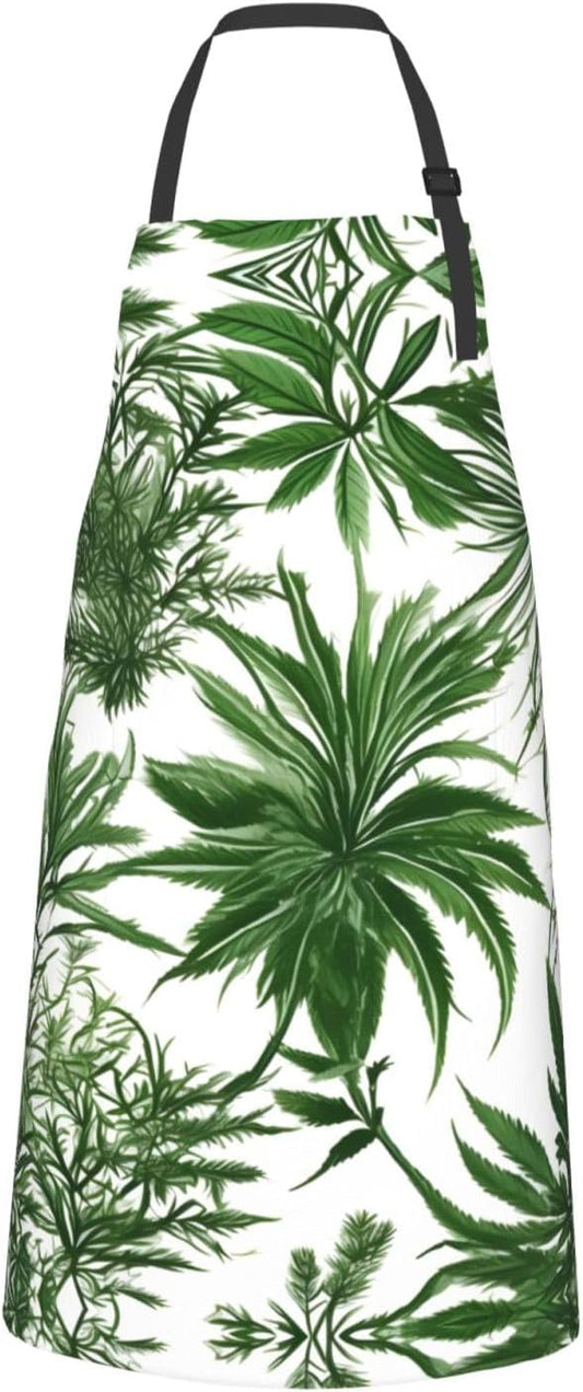 Flowering Herbs and Herbaceous Plants print Waterproof apron with pocket adjustable cooking apron for adult kitchen bibs to bake