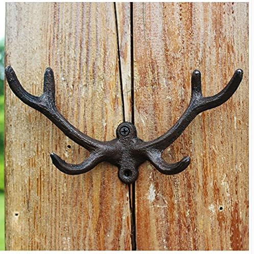 KiaoTime Vintage Cast Iron Deer Antlers Wall Coat Hooks Hanger Rack Wa