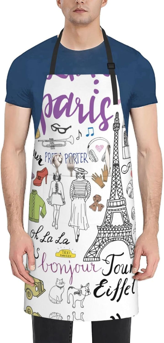 French Paris Tour Eiffel Tower print Waterproof apron with pocket adjustable cooking apron for adult kitchen bibs to bake