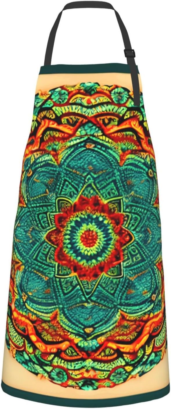 YANYU Mandala Print 28x33 In Kitchen Apron Stylish Chef Apron with Pockets for Cooking Baking Painting