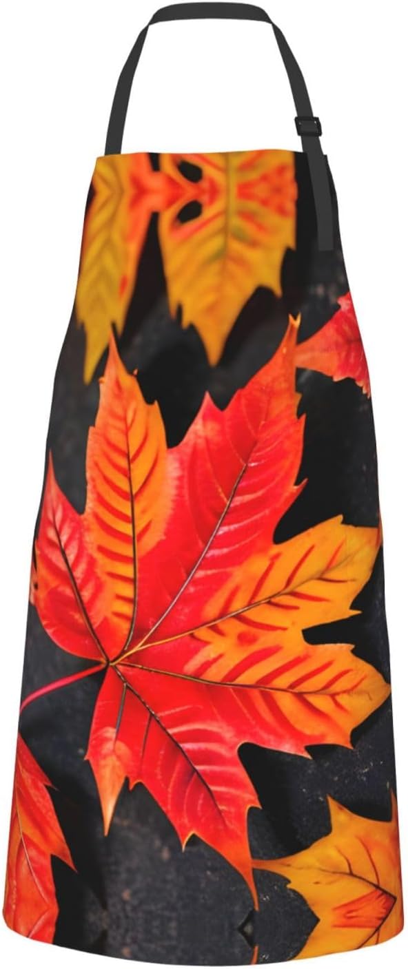 Fall Red Leaves Print Laundry apron 28x33 In Waterproof Kitchen Apron with Pockets for Cooking Baking