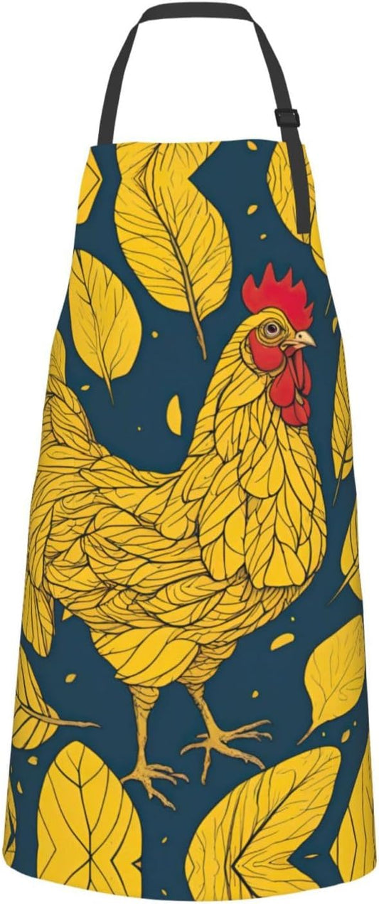 yellow leaves chicken print Waterproof chef's apron with pocket apron for kitchen cooking baking barbecue and gardening