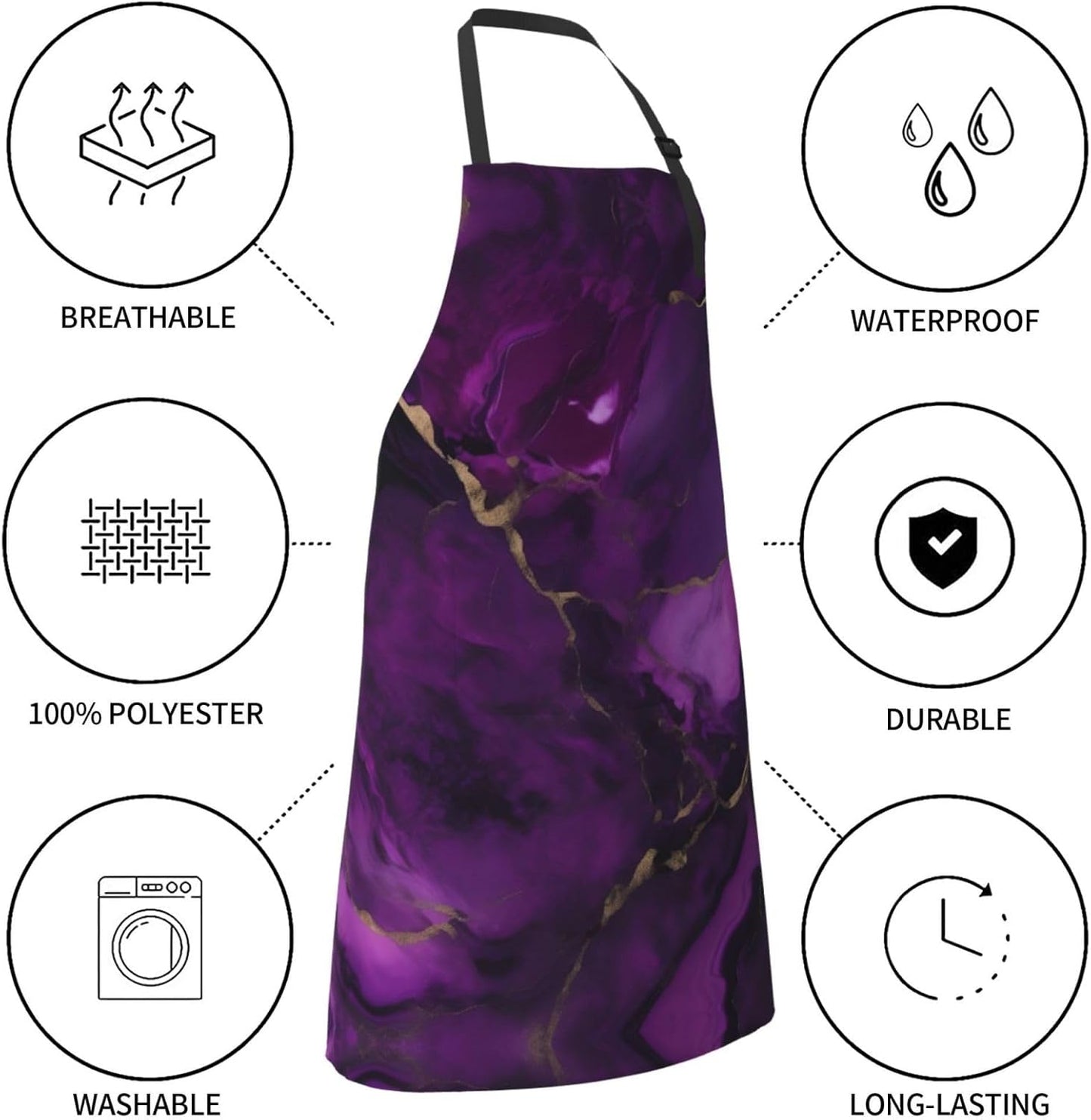 Dark purple texture marble print Waterproof chef's apron with pocket apron for kitchen cooking baking barbecue and gardening