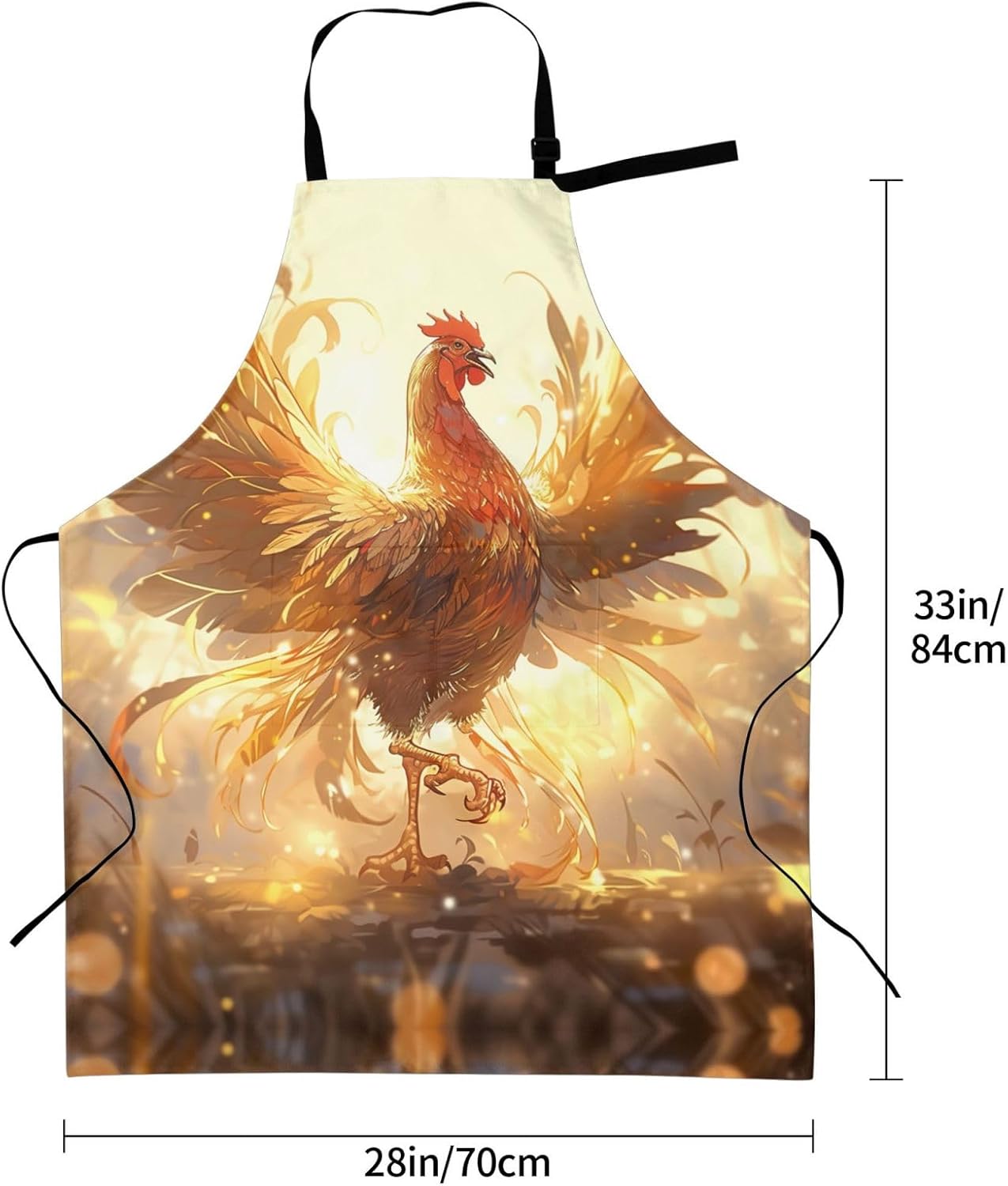 Shine Rooster print Waterproof apron with pocket adjustable cooking ap