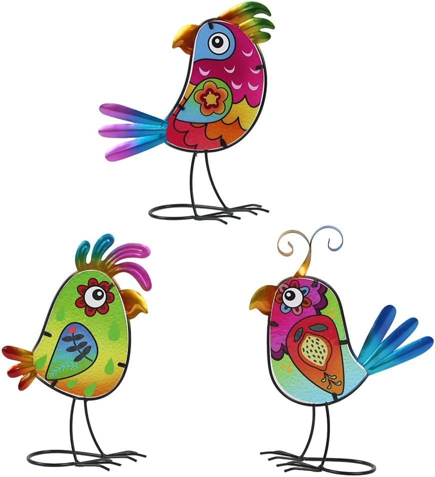 3 Pack Garden Outdoor Metal & Glass Bird Yard Art Decor, Yard Art Deco