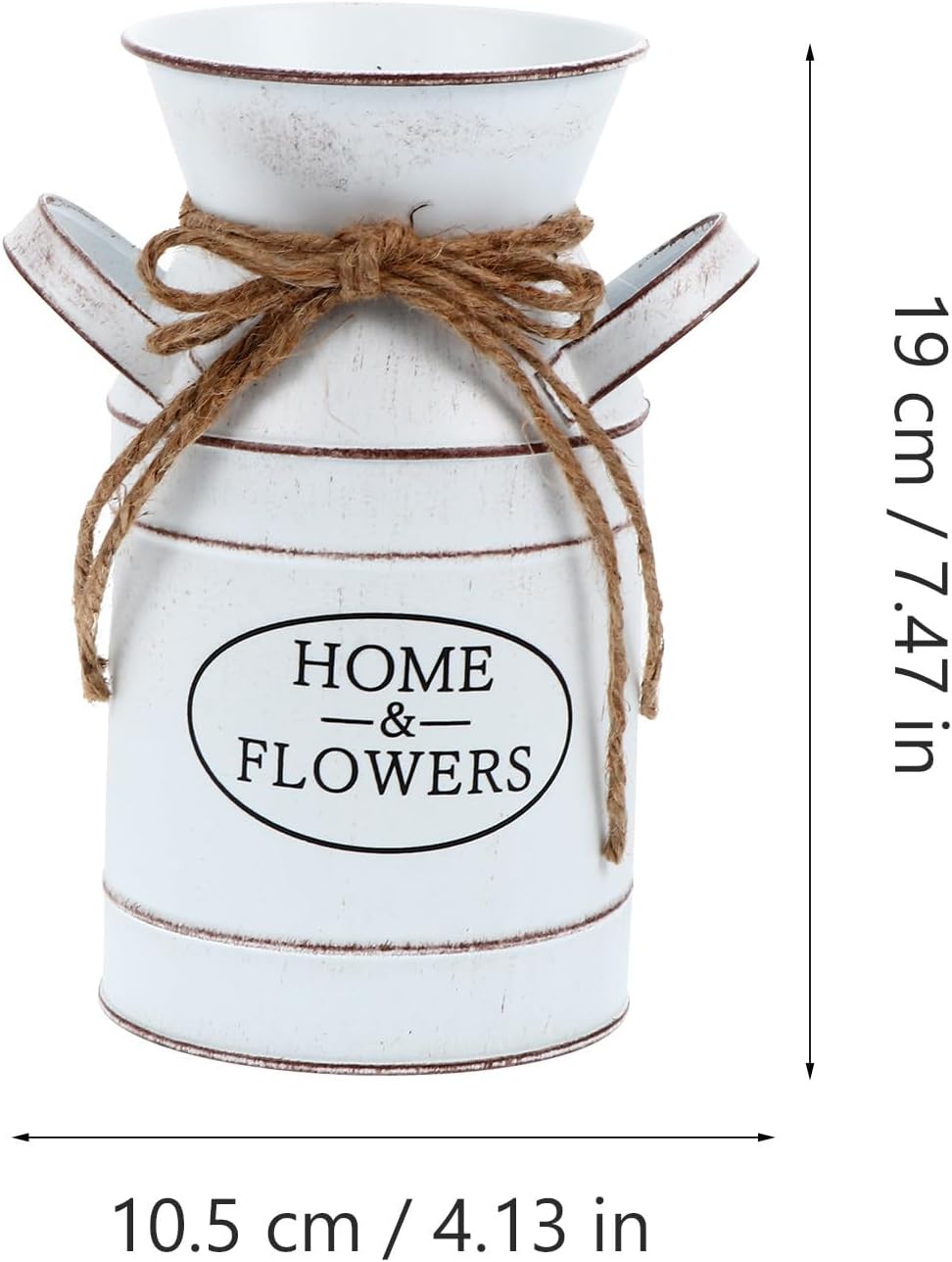 Vintage Rustic Iron Milk Can Flower Vase, White Metal Floral Arrangeme