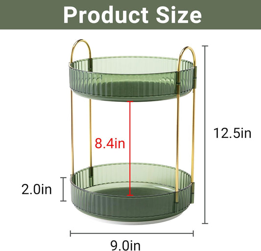 360 Rotating Makeup Organizer for Vanity,2 Tier Large Capacity Skincare Organizers,Bathroom Counter Organizer, Spinning Perfume Organizer & Vanity Organizer (Green-2 Tier)