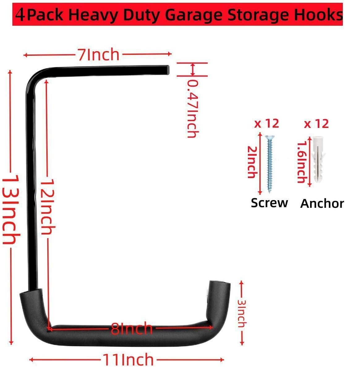 Heavy Duty Garage Storage Hooks, Overhead Garage Storage Rack, 4 Pack 