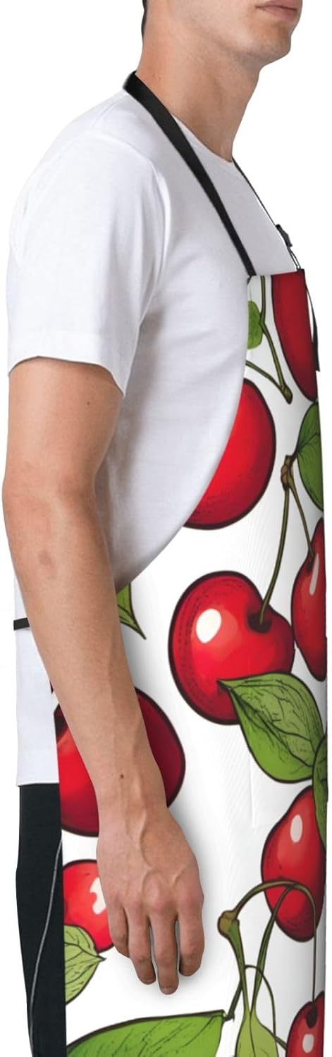 lovely sweet red cherry 3 print Waterproof chef's apron with pocket apron for kitchen cooking baking barbecue and gardening
