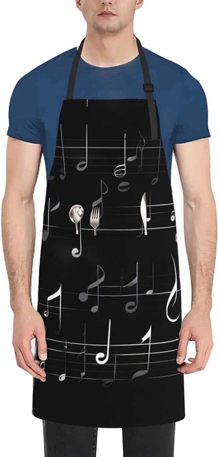 Black Music Notes Print Laundry apron 28x33 In Waterproof Kitchen Apro