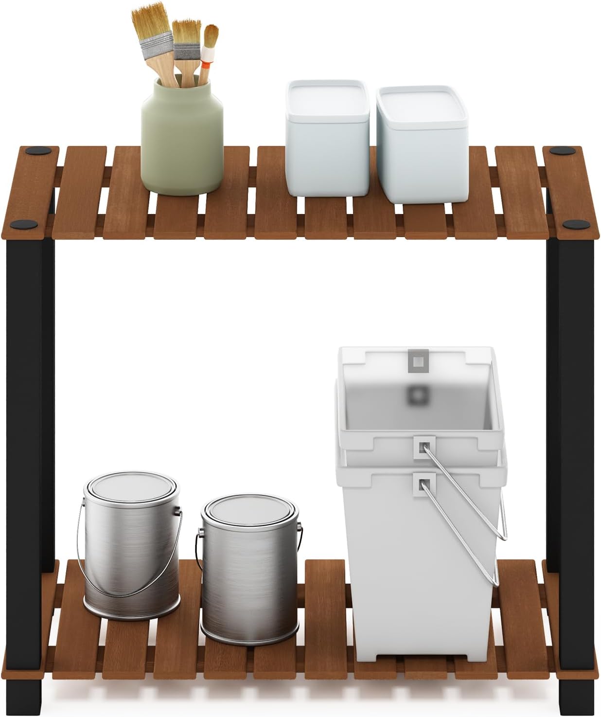 Furinno Pangkor 2-Tier Turn-N-Tube Indoor Outdoor Plant Shelf Large Re