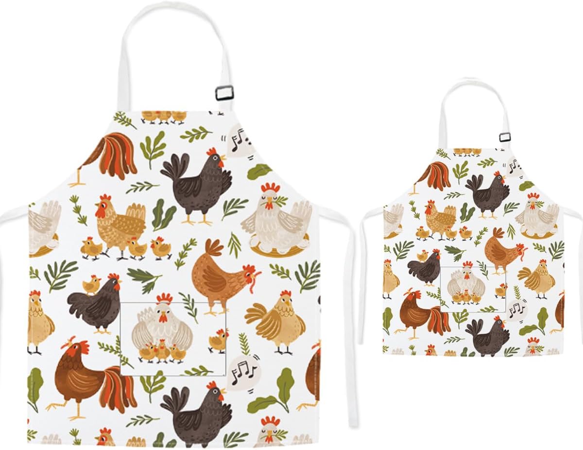 Parent Child Aprons with Pocket - Cute Dinosaur Matching Aprons for Ki