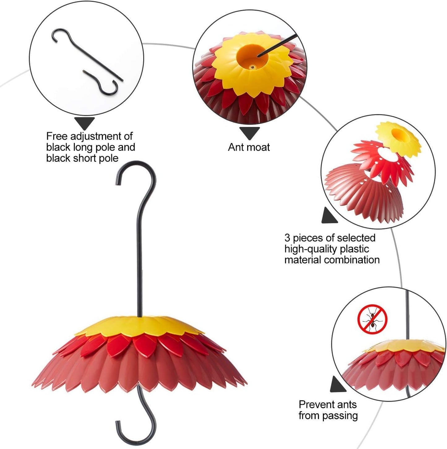 Bird Feeder Dome Covers for Rain Hummingbird Feeders Shade Baffle for Outside Ant Proof Red Hanging Weather Guard Umbrella for Small Wild Feeder, 8 inch
